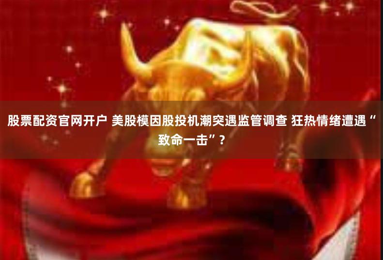 股票配资官网开户 美股模因股投机潮突遇监管调查 狂热情绪遭遇“致命一击”？